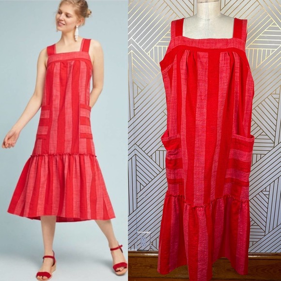 Anthropologie Dresses & Skirts - Anthropologie Maeve Red Tonal Striped Midi Dress